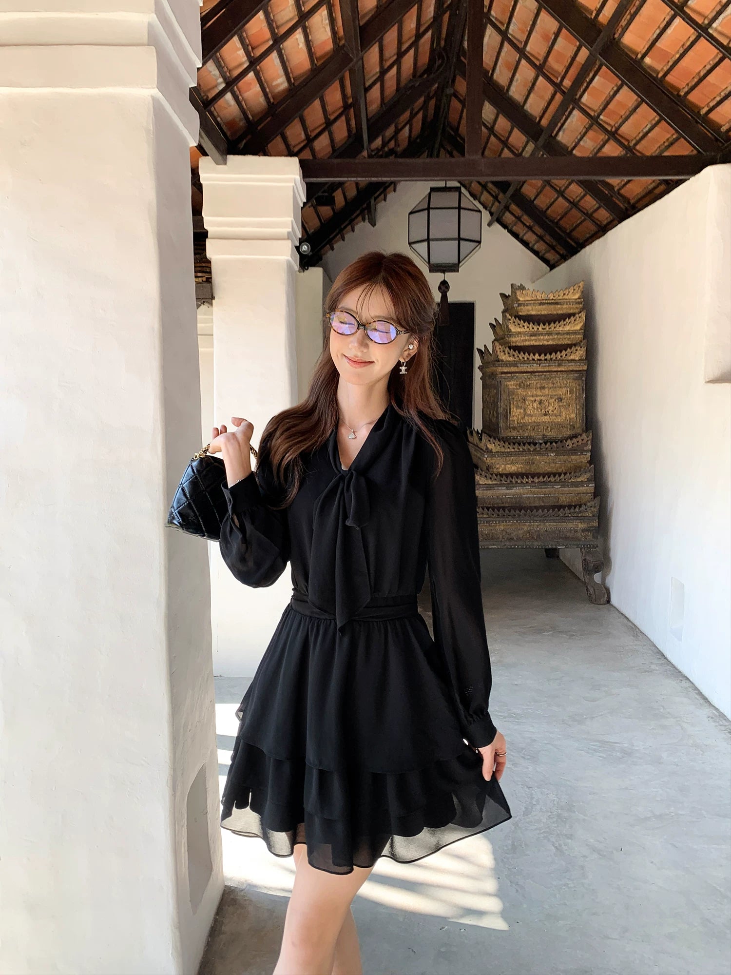 Pusumede Bow-tie Chiffon Dress