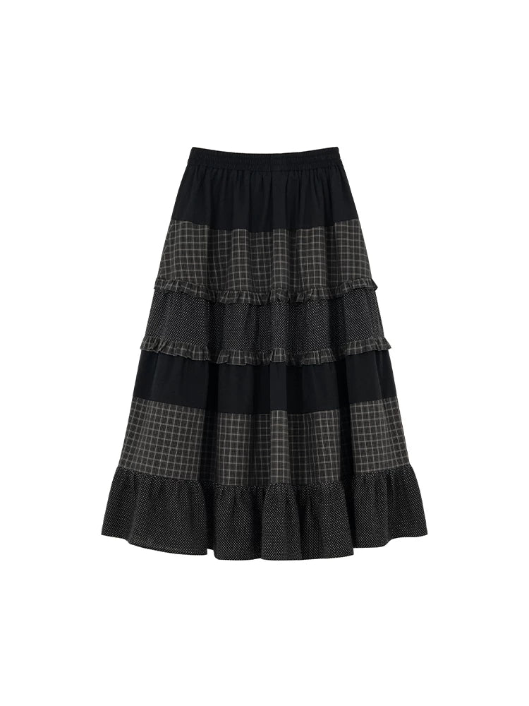 Kano Polka Dot Plaid Cake Skirt