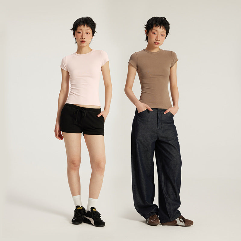 Inflation Crew Neck Straight Shoulder Spice Girl Waist TEE