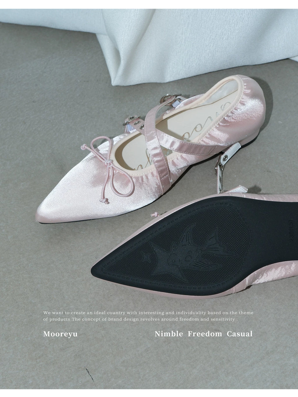 Mooreyu Pointed Head Shallow Mouth Bow Cross Strap Single Shoe