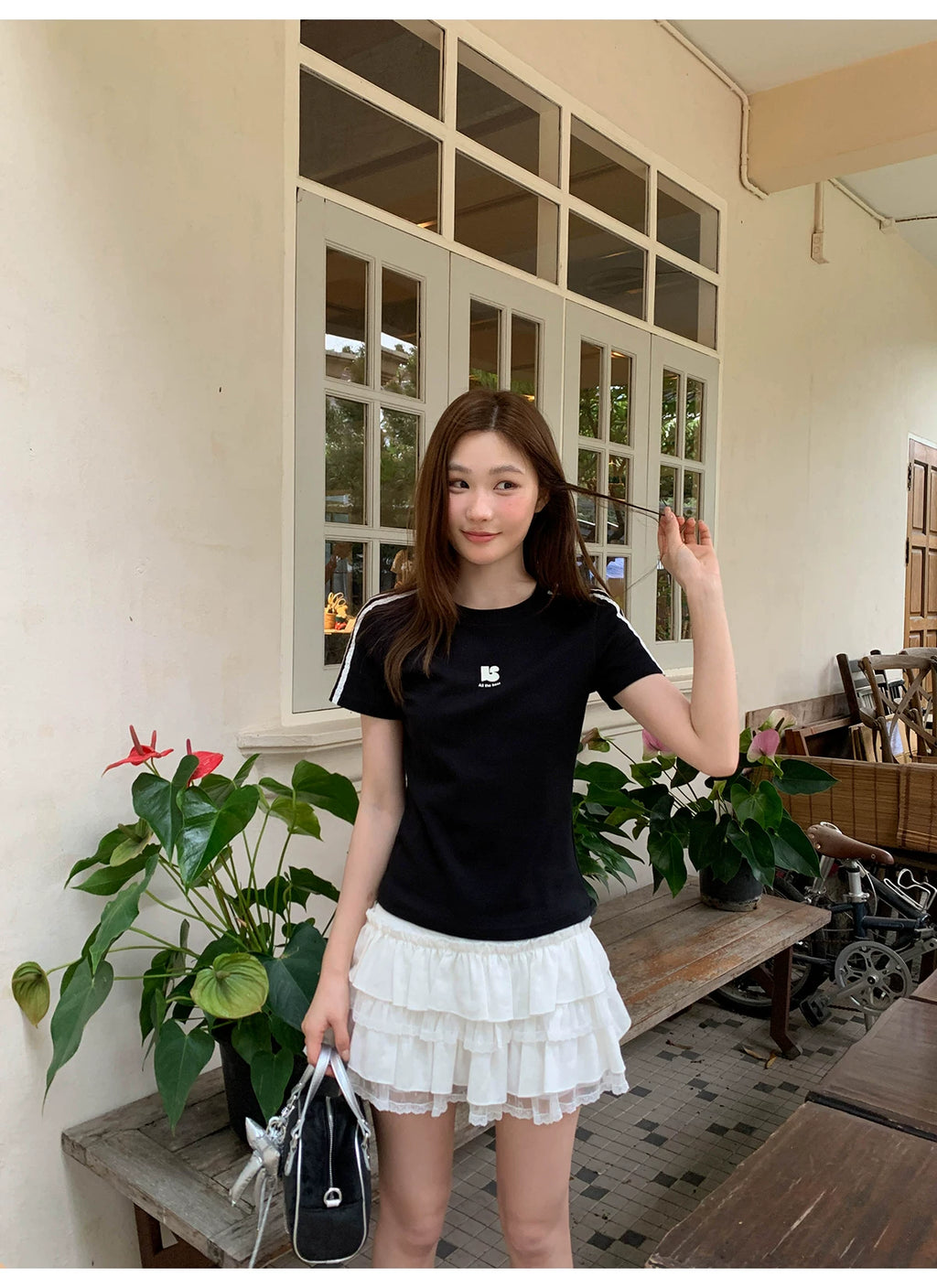 KANO Simple Letter Printing Contrasting Tee