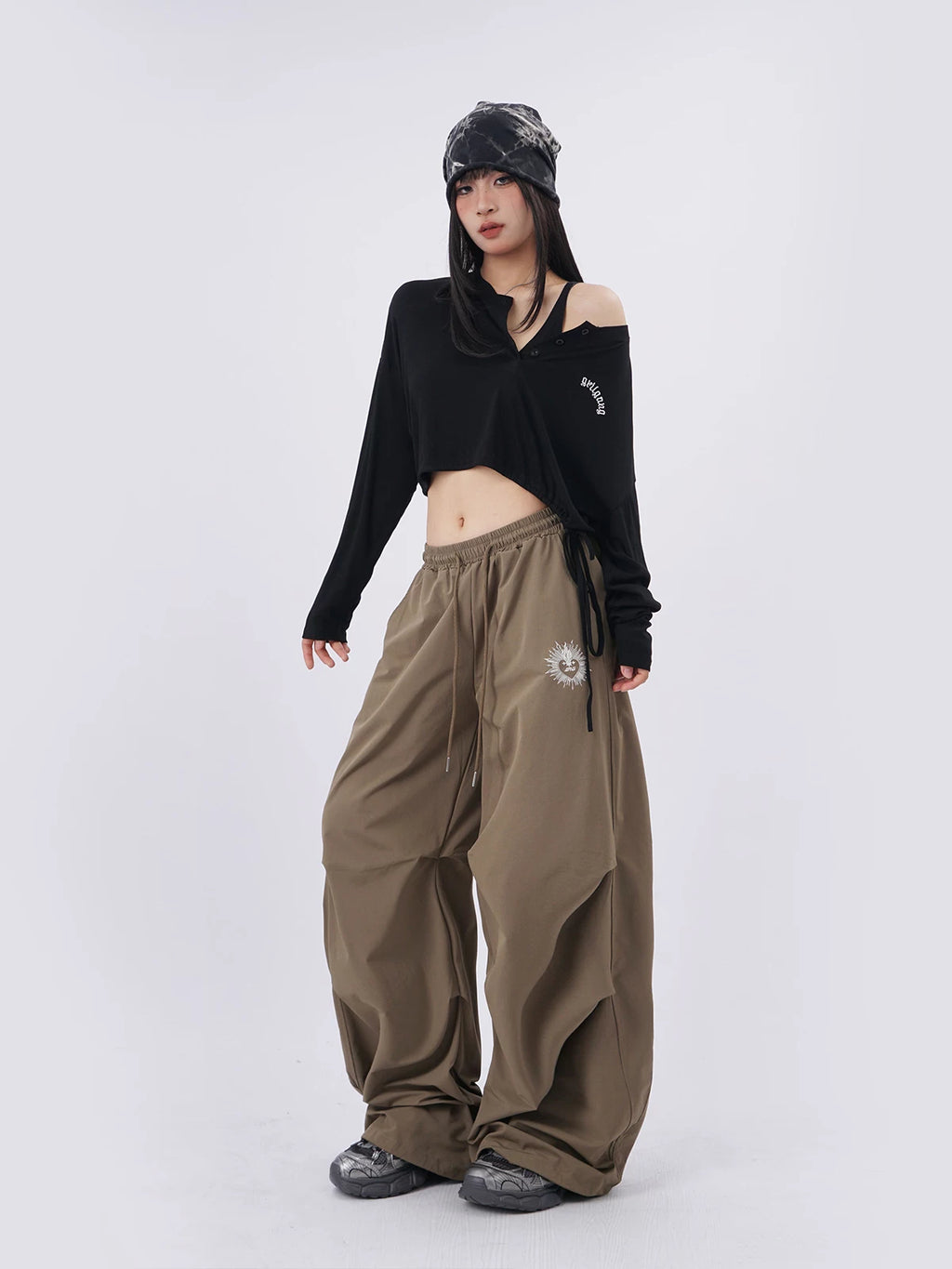 SAMUSAN Loose Lace-up Waist Loose Long Sleeves