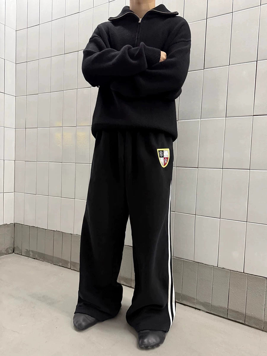 FTS Vintage Sport Embroidery Badge Loose Knitted Sweatpants