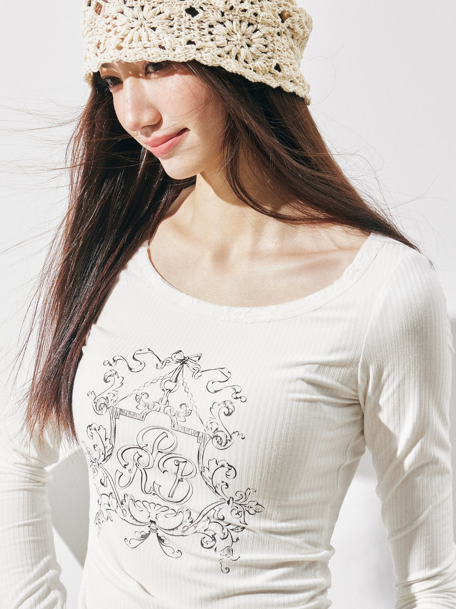 RPB BRAND Vintage Lace Slim-Fit U-Neck Bottom Shirt