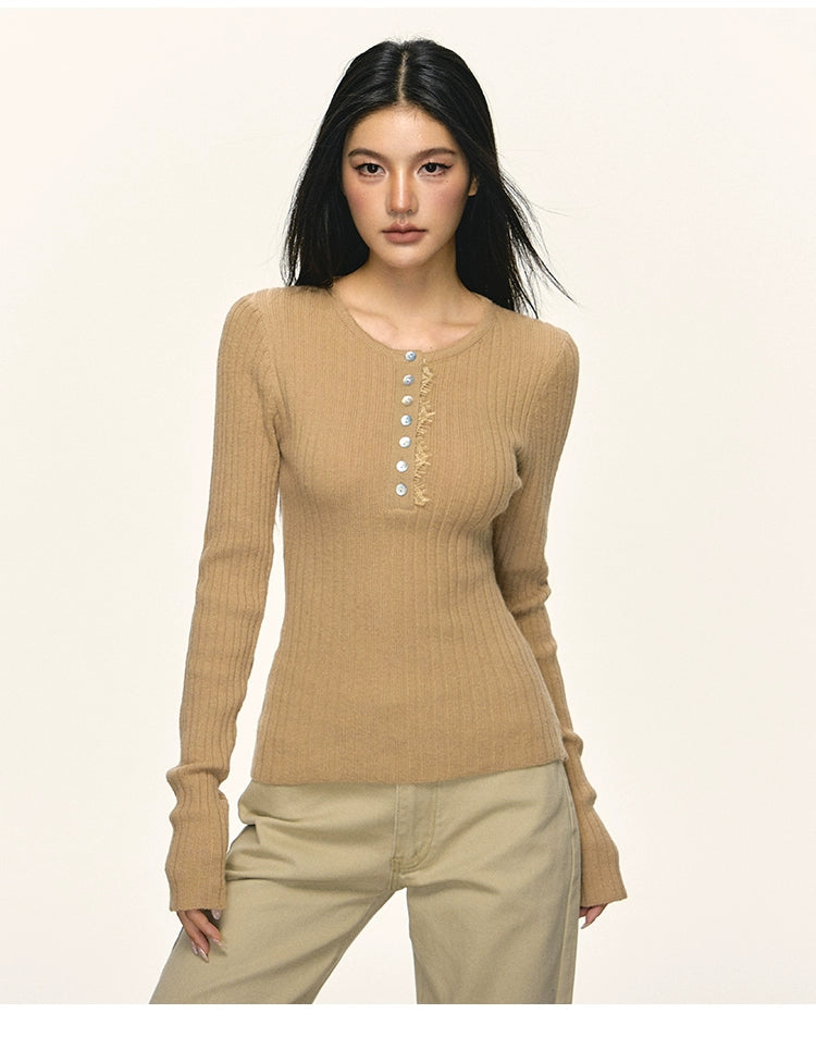 Anna Aneae Henry Collar Knitted Inner Bottom Slim Sleeve