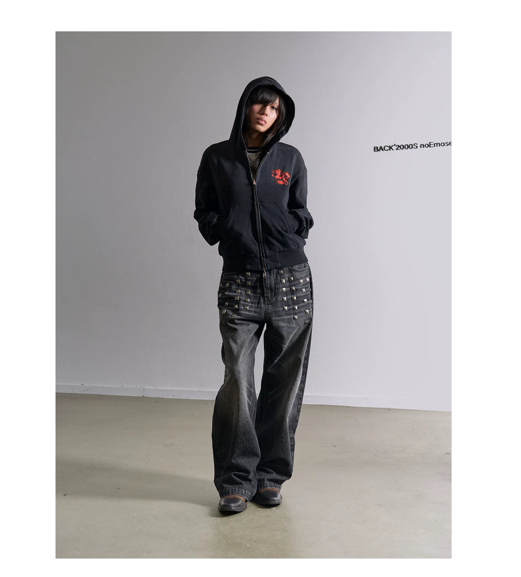 No E Mosen Square Stud Loose Straight Jeans