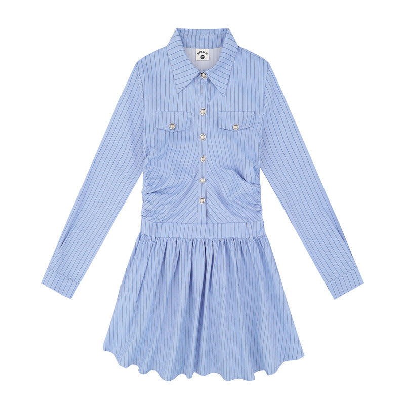 Nariele College Blue Striped Long Sleeve Dress