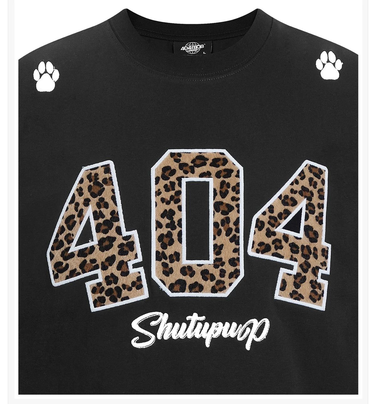 404MOB Leopard Print Horse Hair Embroidery Casual Tee
