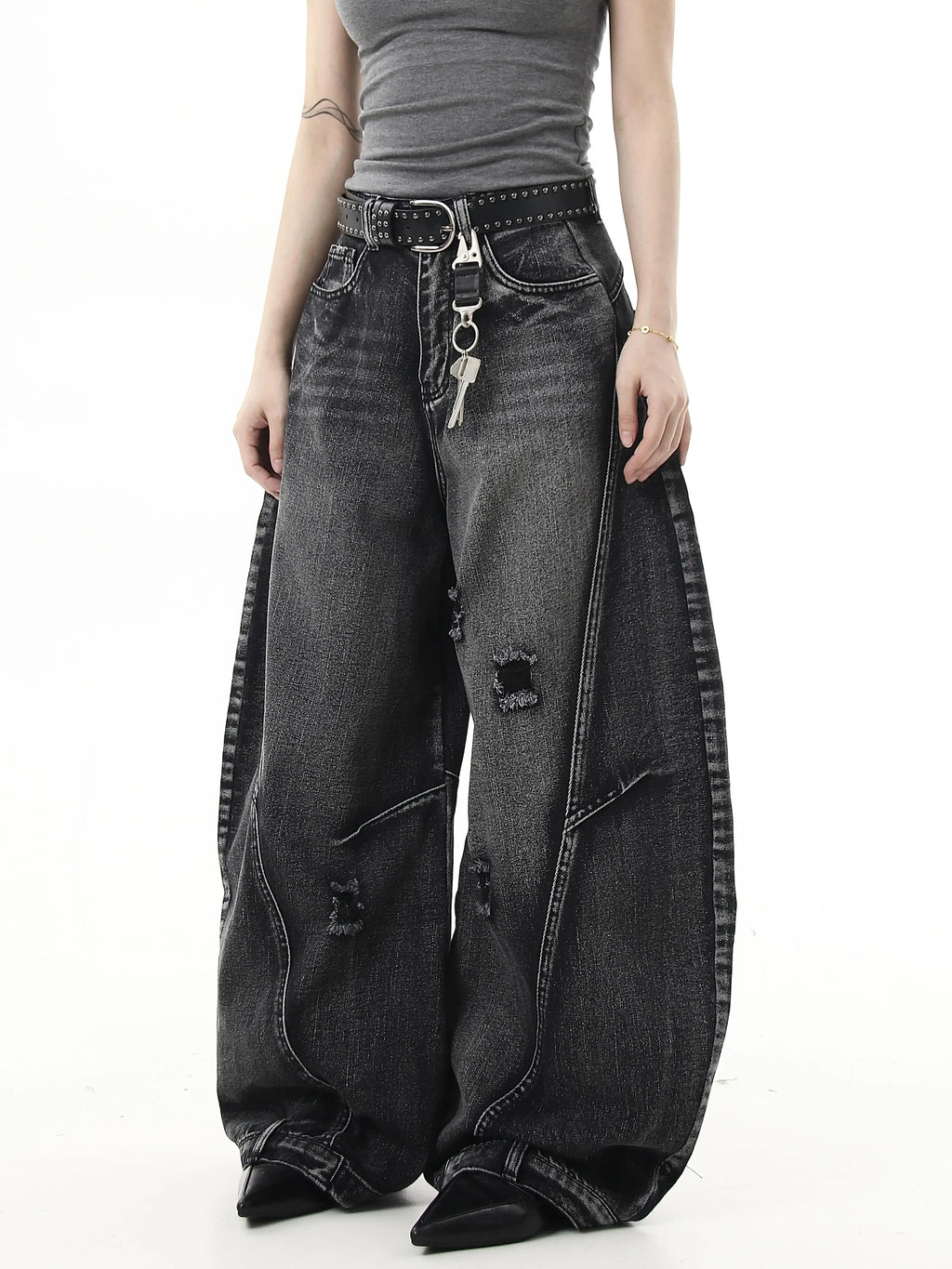 BLACKLISTS Ripped Premium Wide Leg Jeans