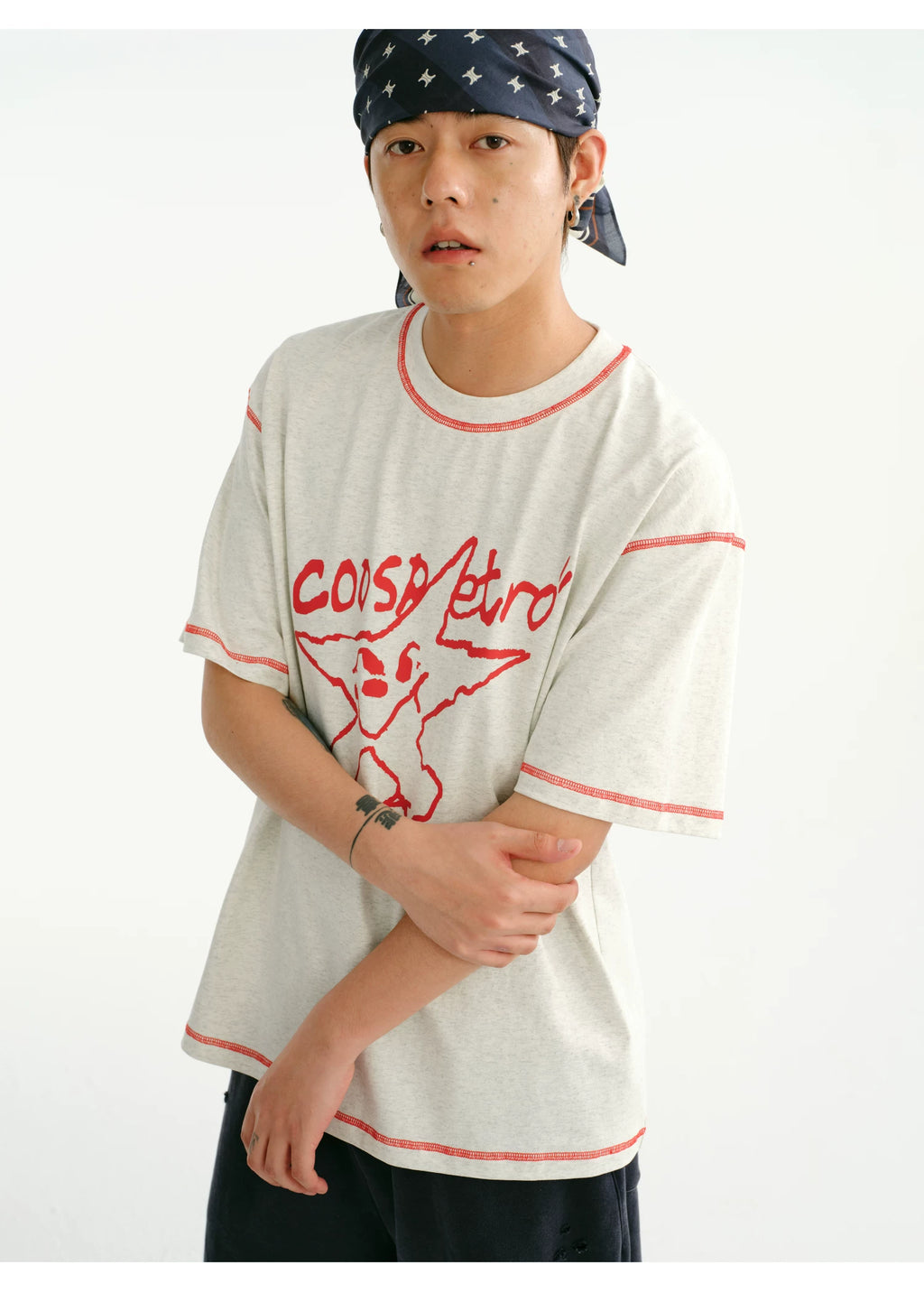 CoosRetro Retro Contrasting Bright Line Loose Tee