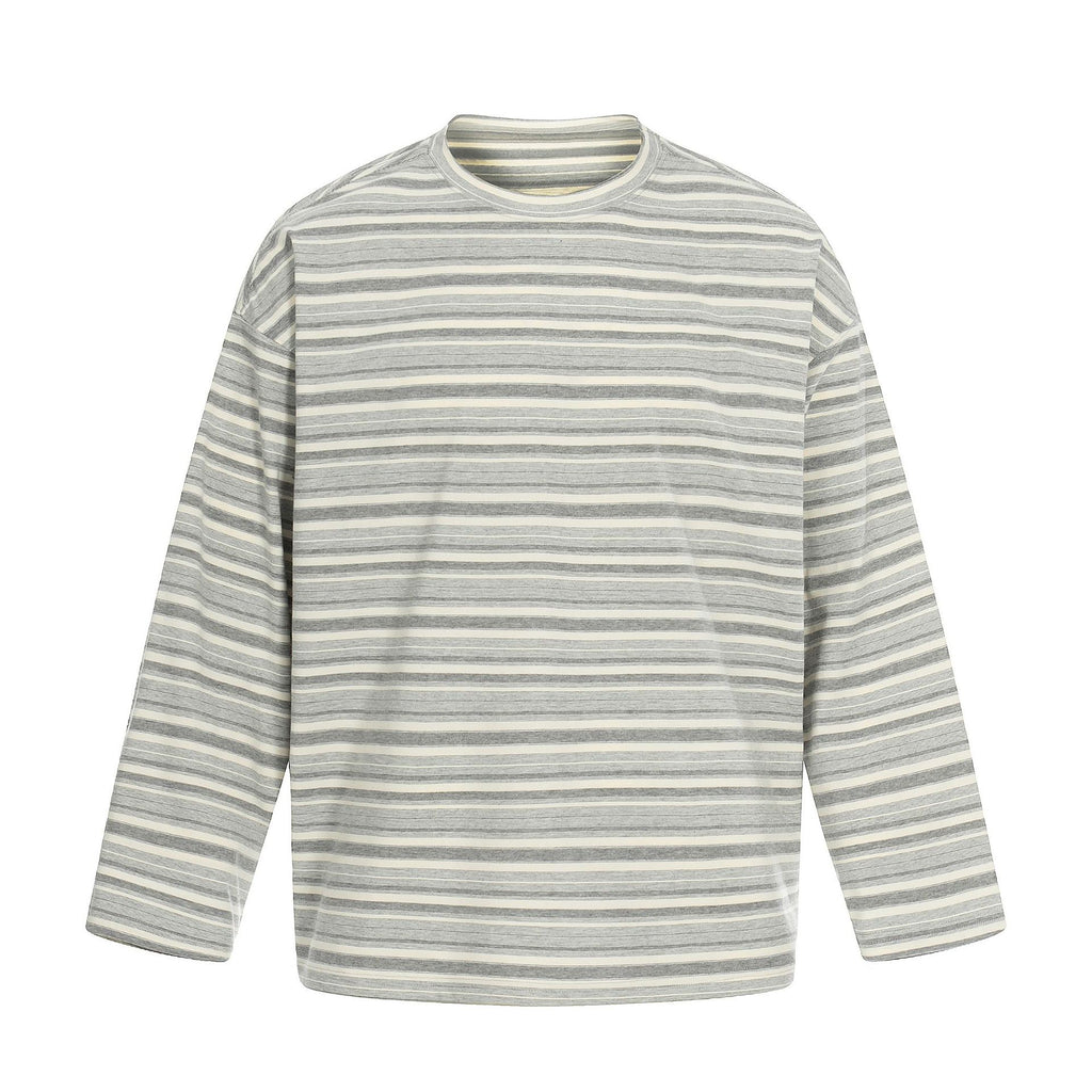 11KN Retro Striped Contrasting Color Casual Crew Neck Long Sleeve