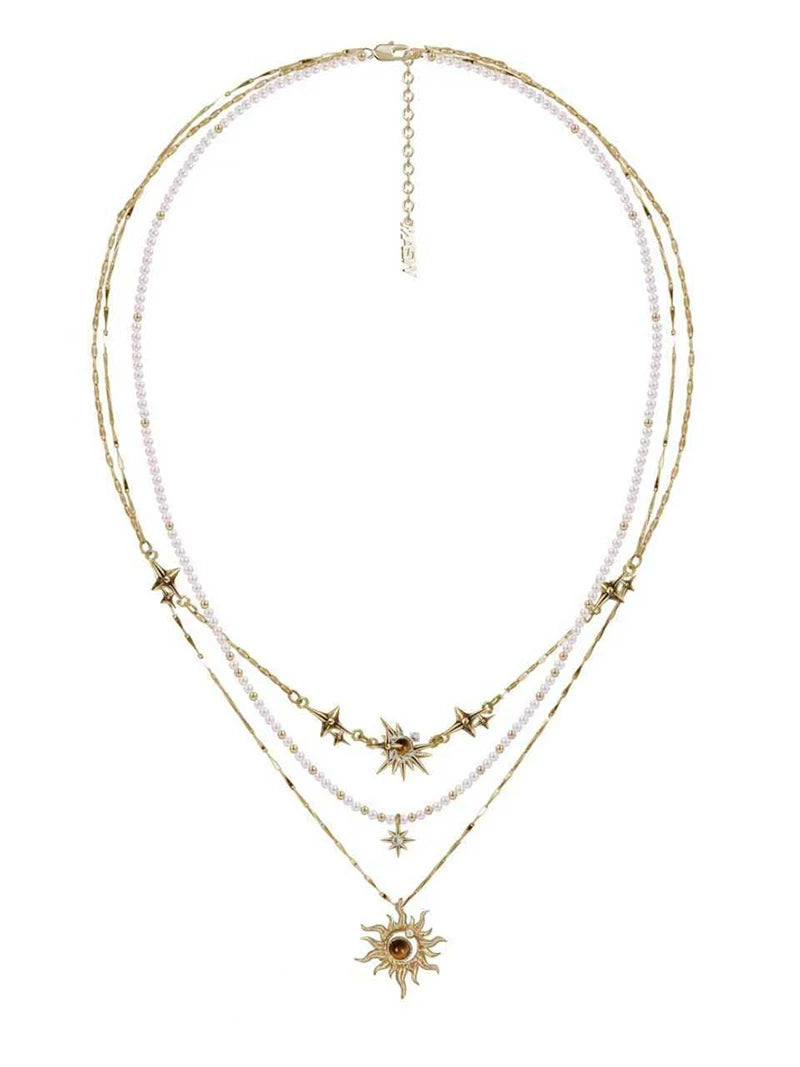 MASW Gold Pearl Double Stacked Snowflake Sweater Chain