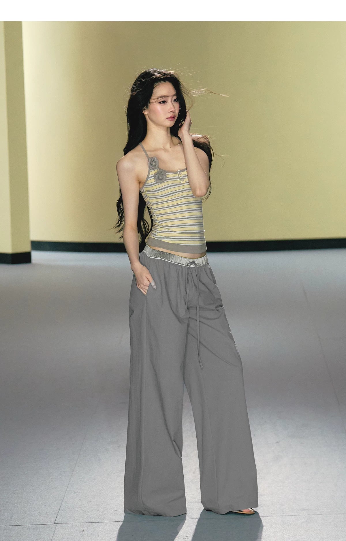 AGAM Fake Two-piece Striped Contrasting Slim Sling