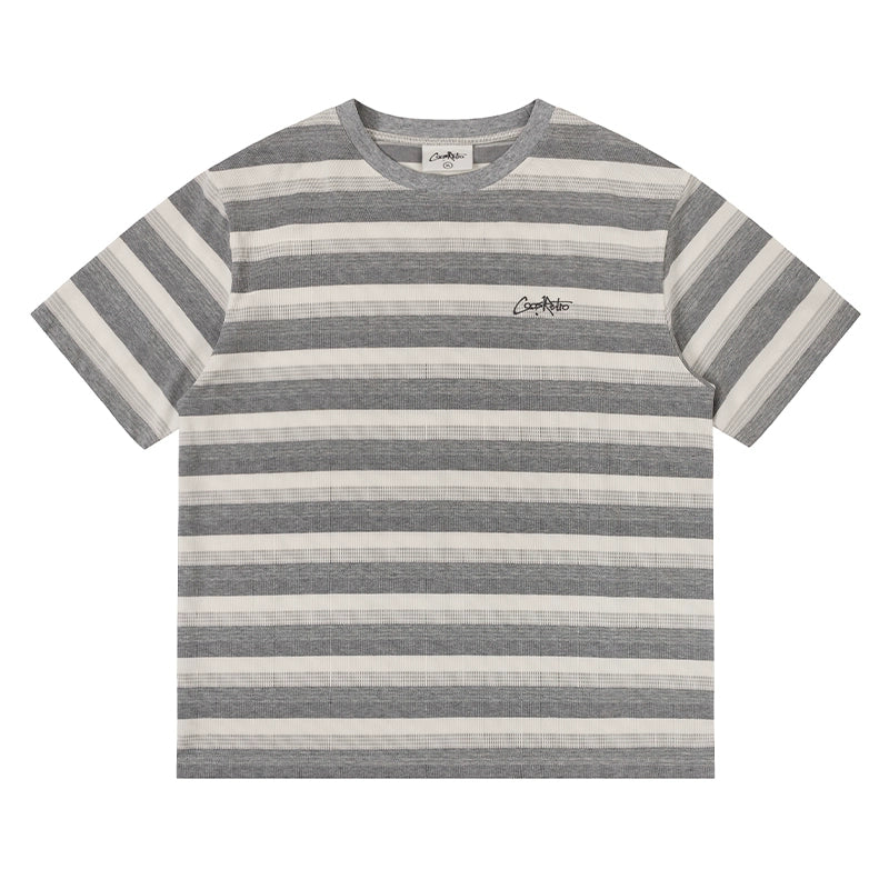 CoosRetro Embroidery Contrasting Striped Tee