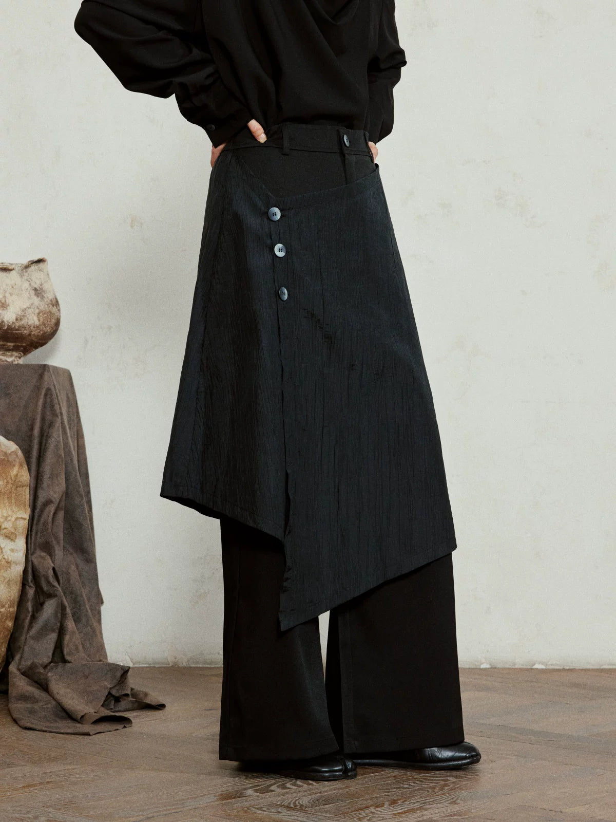 SUNYVONNE Asymmetrical Wide-leg Casual Suit Pants