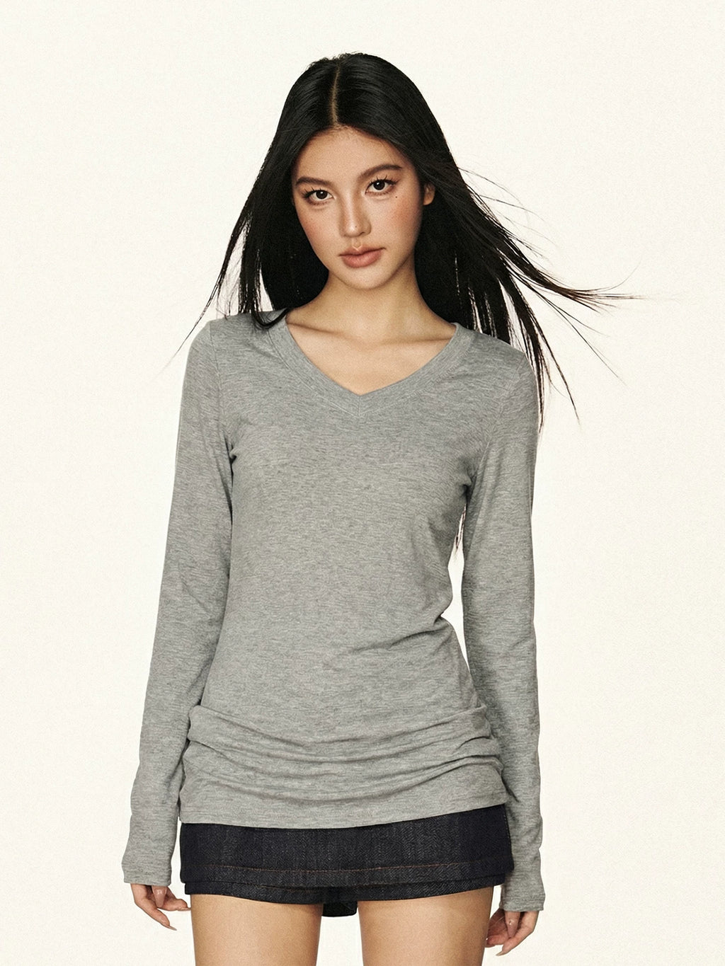 Cherry Melody V-Neck Slimming Long-Sleeve Top