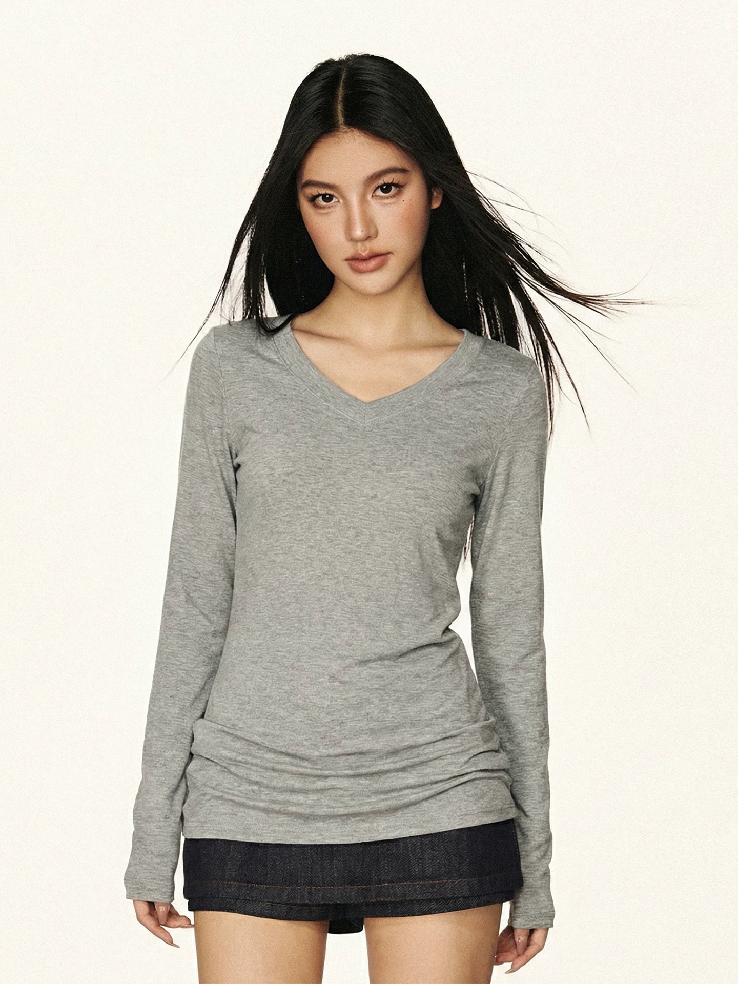 Cherry Melody V-Neck Slimming Long-Sleeve Top