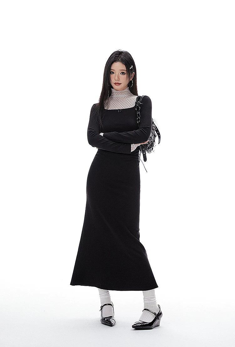 Imone Fake Two-piece Pleated Waist Mesh Splicing Dress