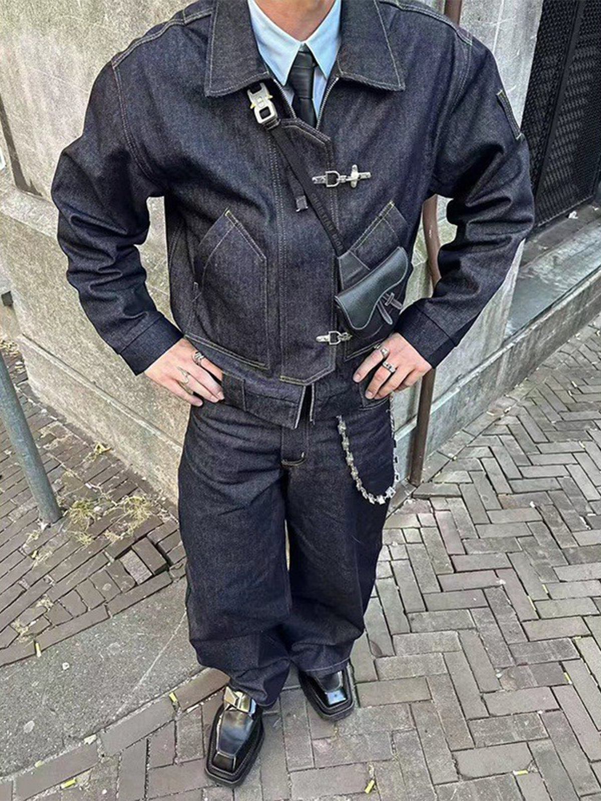 EME Lapel Splicing Short Denim Jacket