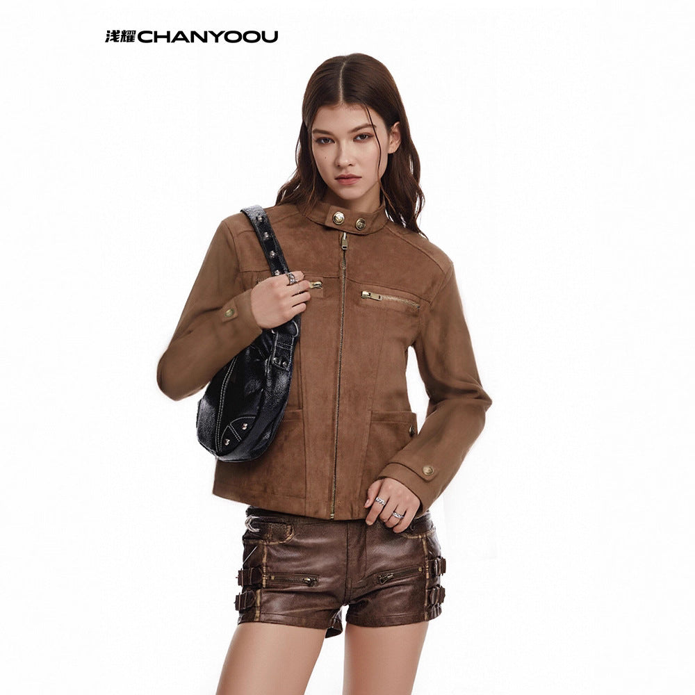 CHANYOOU Vintage Suede Short Slim Jacket
