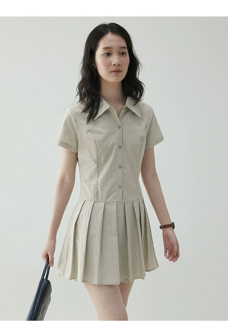 VOOE POLO Neck Slim-fit Short Pleated Dress