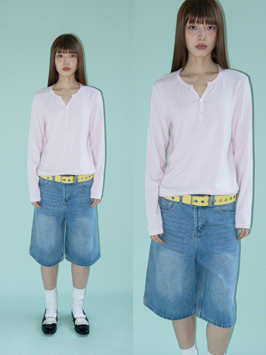 FUNKYFUN Comfortable Soft Waxy Embroidery Slightly Wide Long Sleeves