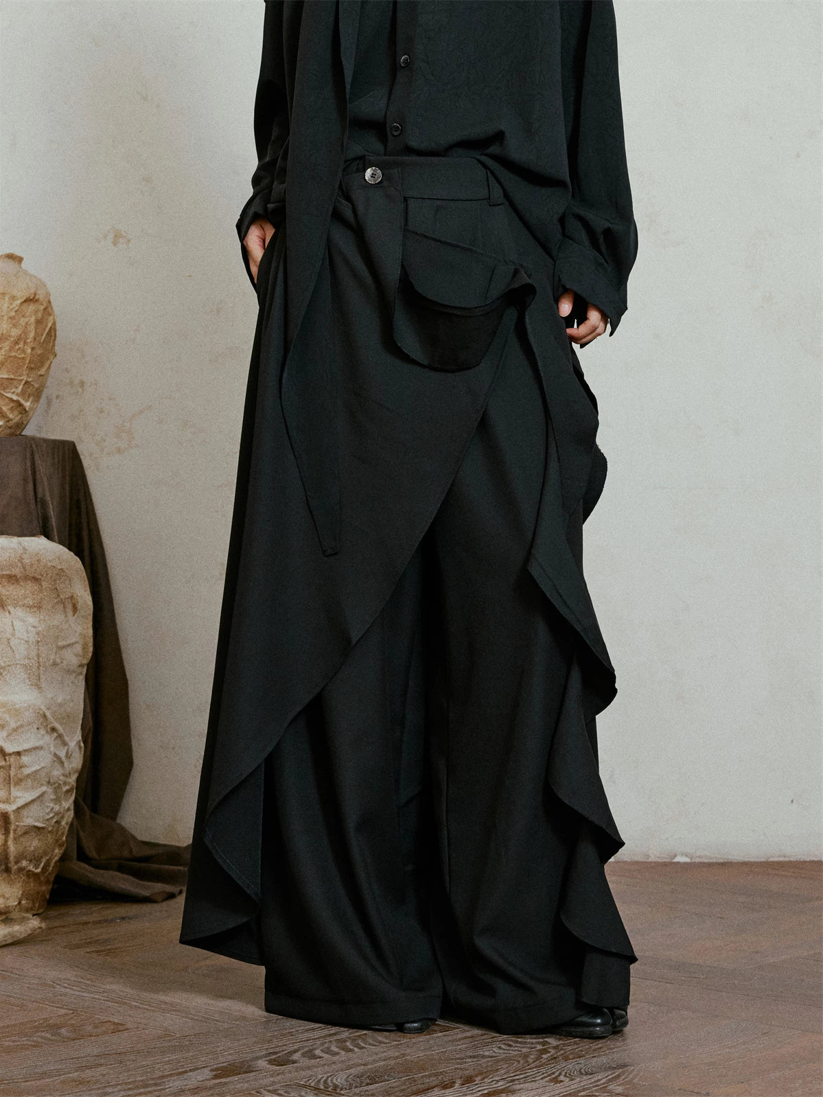 SUNYVONNE Niche Irregular Fashionable Streamer Loose Trouser Skirt