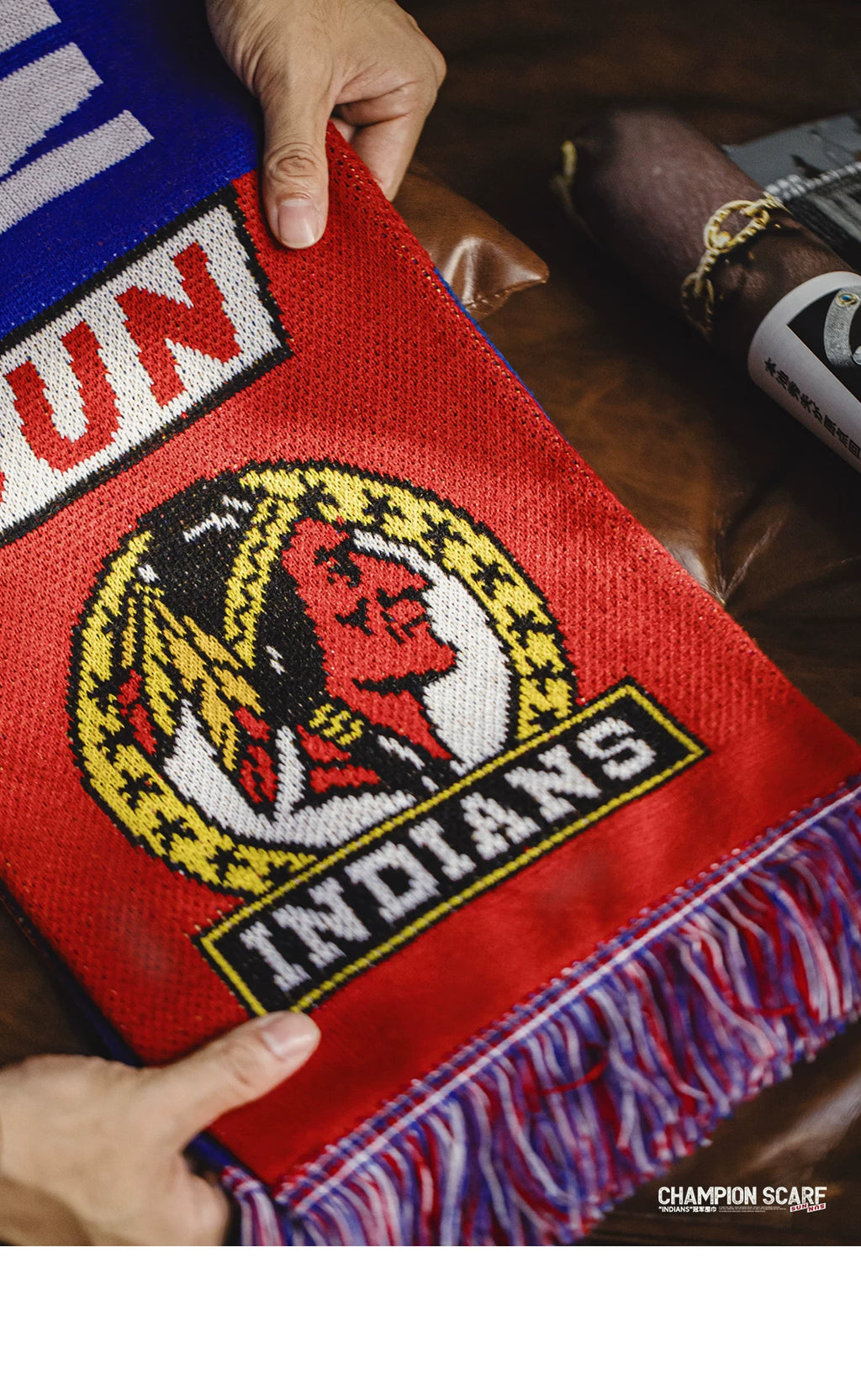 Maden Red Fringed Fan Long Knitted Scarf