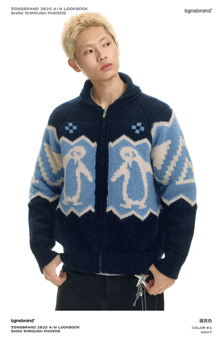 TGNS Contrasting Sweater Cardigan Jacket