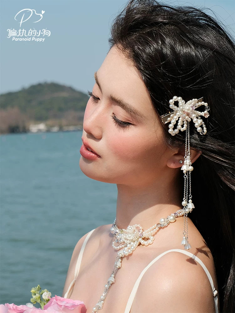 PP Pearl Flower Fringed Hairpin