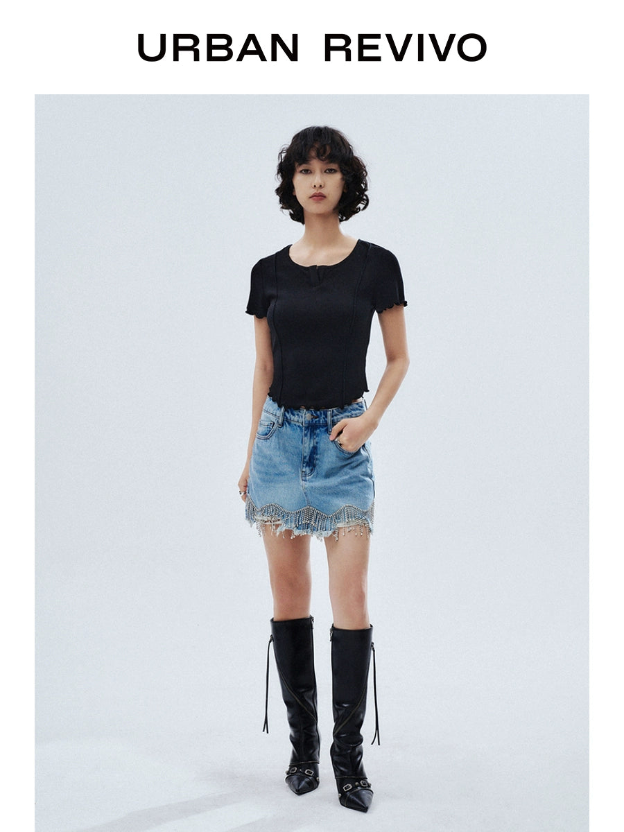 URBAN REVIVO Simple Fungus Edge Slim Tee