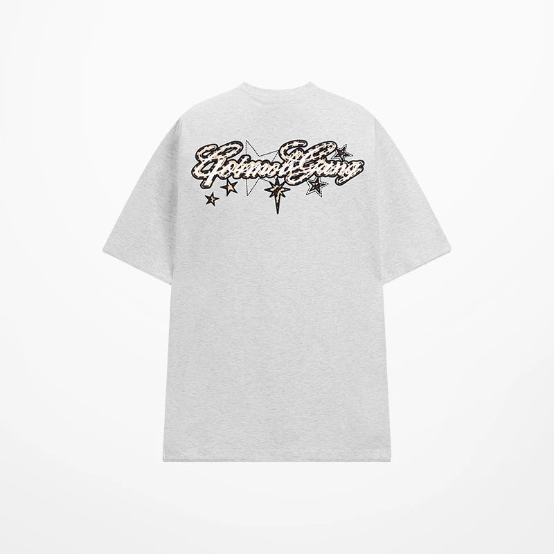 404MOB Leopard Print Star Embroidery Patch Loose Tee