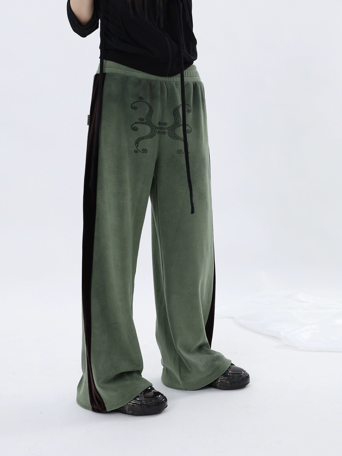 FUZZYKON Totem Print Straight Splicing Sweatpants
