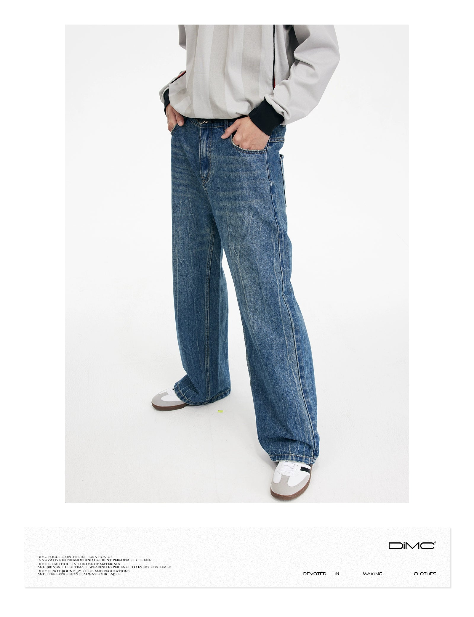 DIMC Water Pattern Tie Flower Washed Jeans