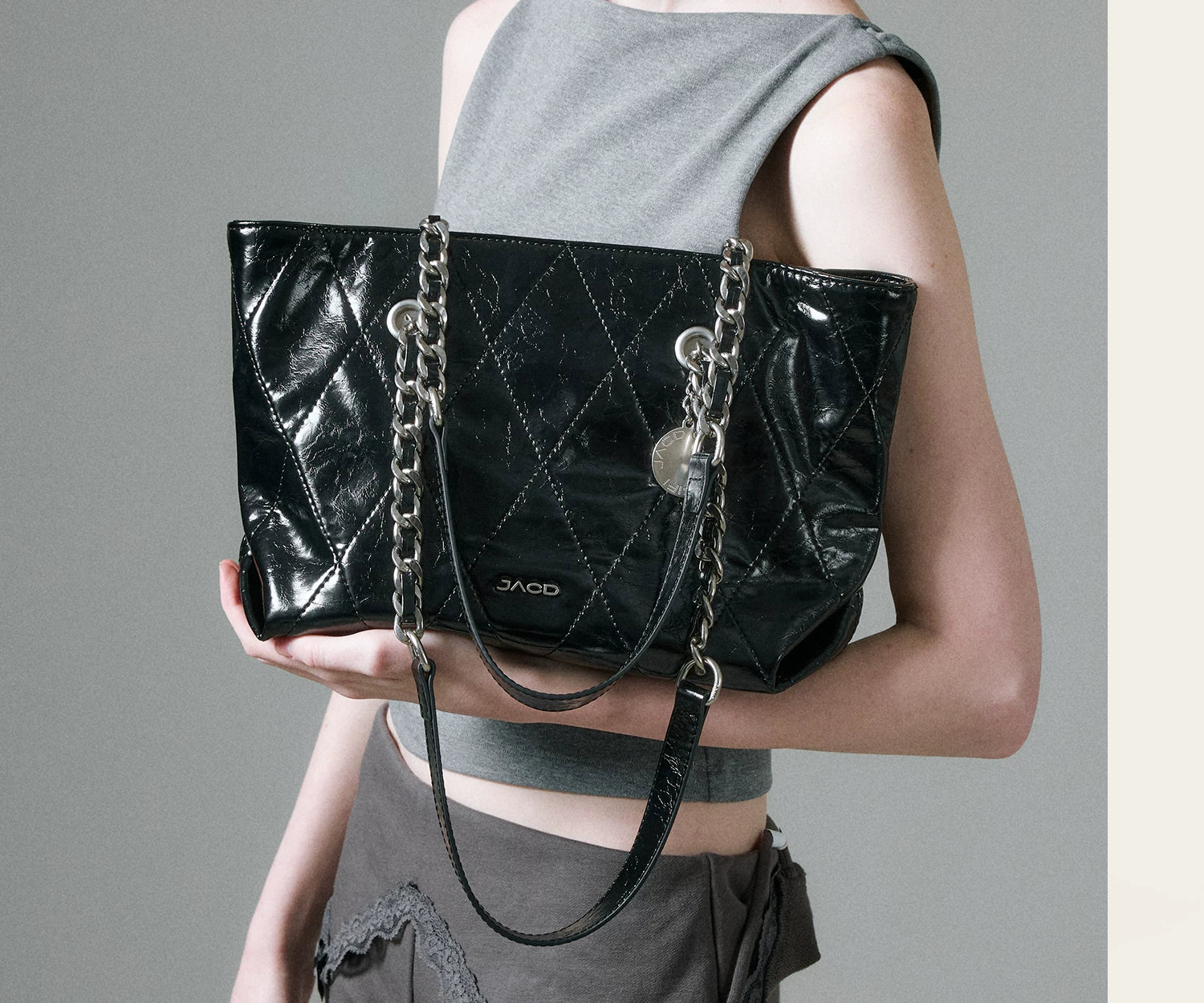 JACD Black Chain Large Capacity Tote Bag