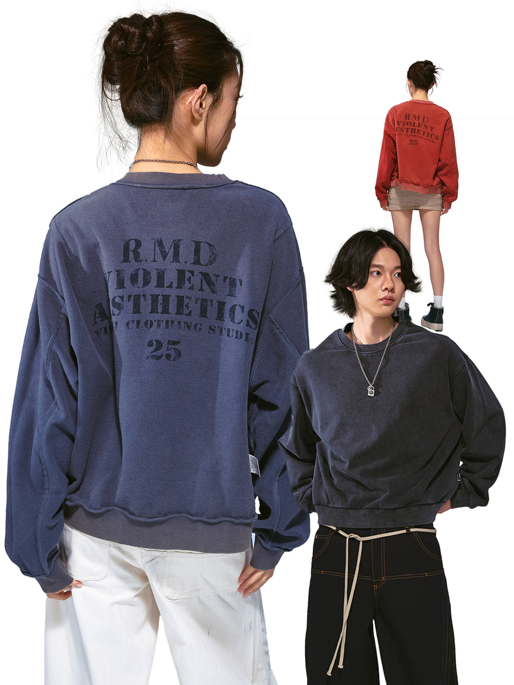 Remedy Vintage Double Sided Loose Crew Neck Sweater