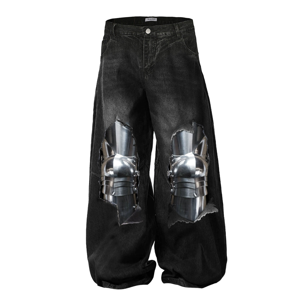 PAIKI Knight Armor 3D Printed Old Ripped Jeans