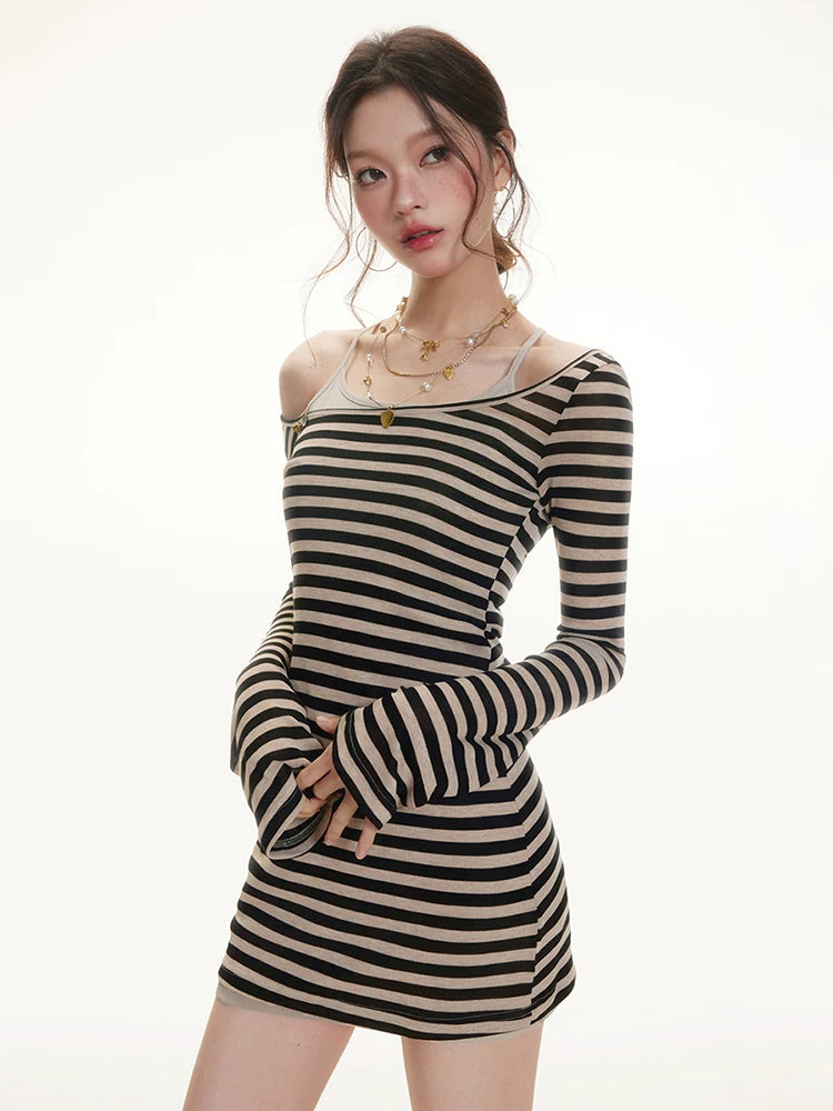 IMONE Striped Lace Suspender Dress Set