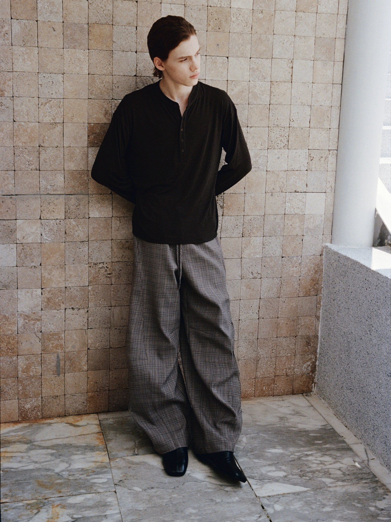 VLABMADE Lazy Slack Thousand Birds Plaid Wide Leg Pants