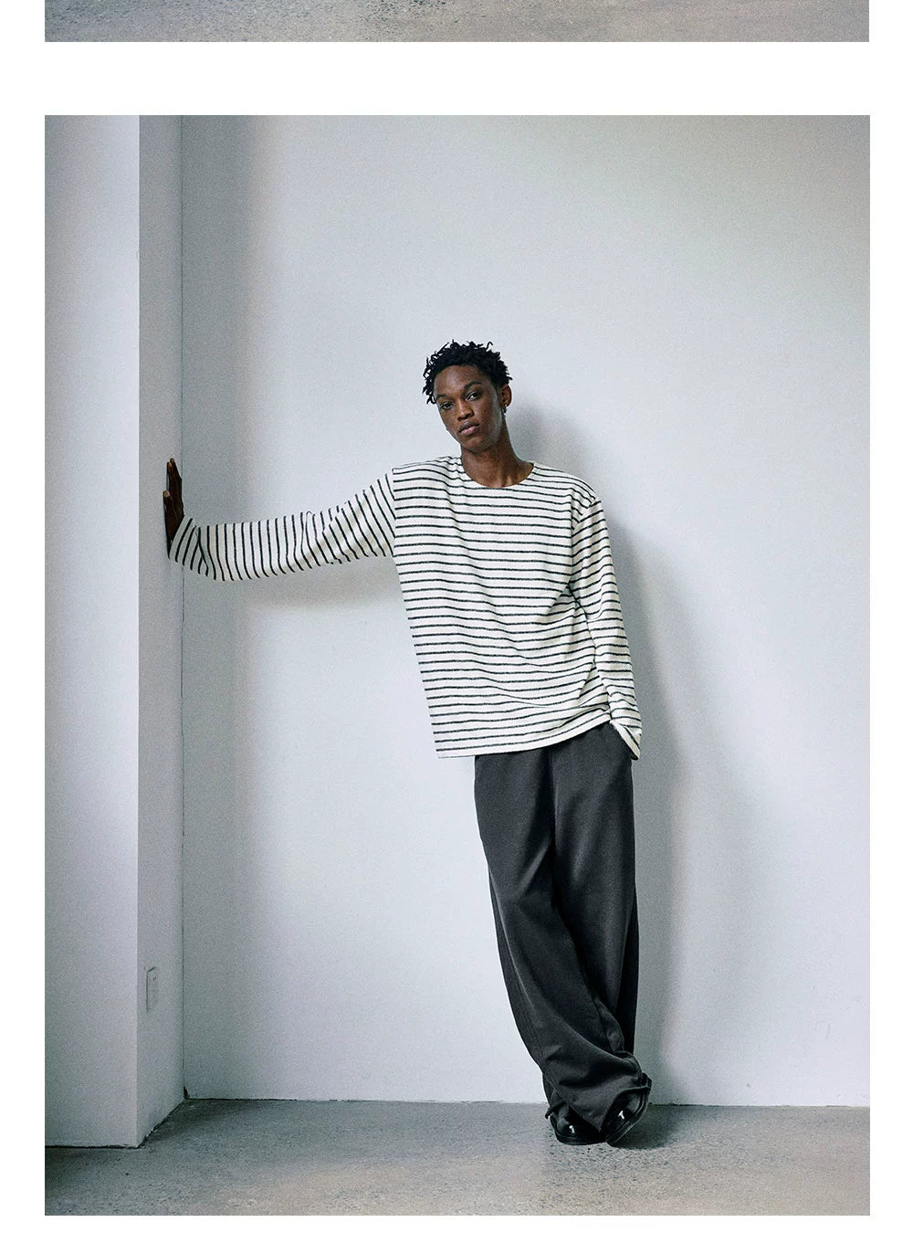Anniehall Knitted Navy Stripe Thickened Terry Long Sleeve