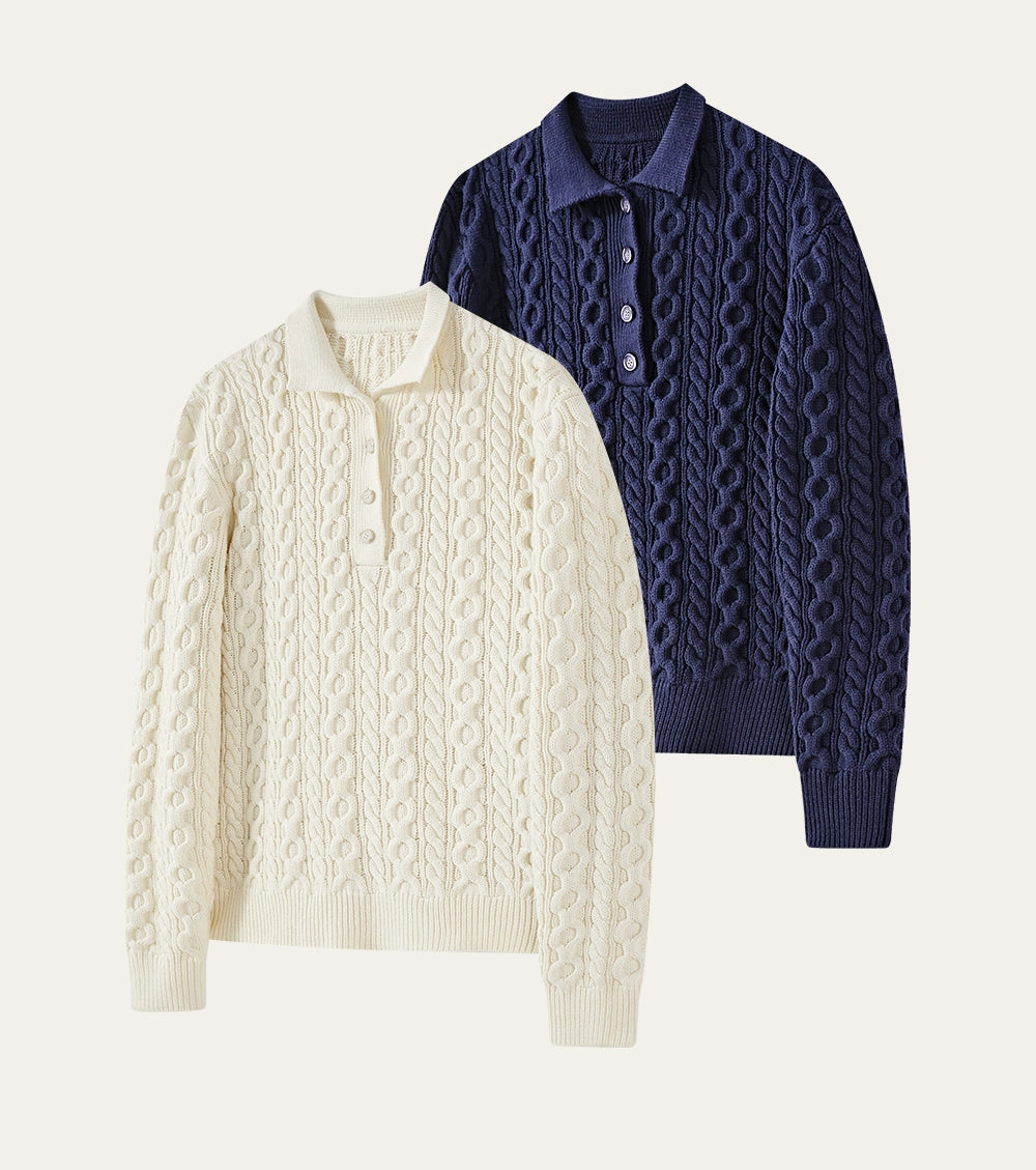 KREATE Twist Lapel Three-dimensional Twisted Polo Sweater