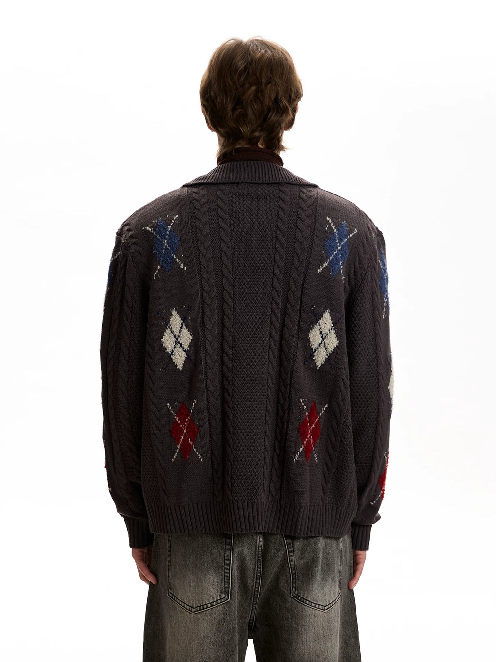 A PUEE Vintage Twist Rhombus Knitted Cardigan Sweater