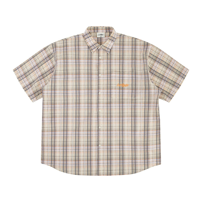 CoosRetro Embroidered Plaid Short Sleeve Shirt