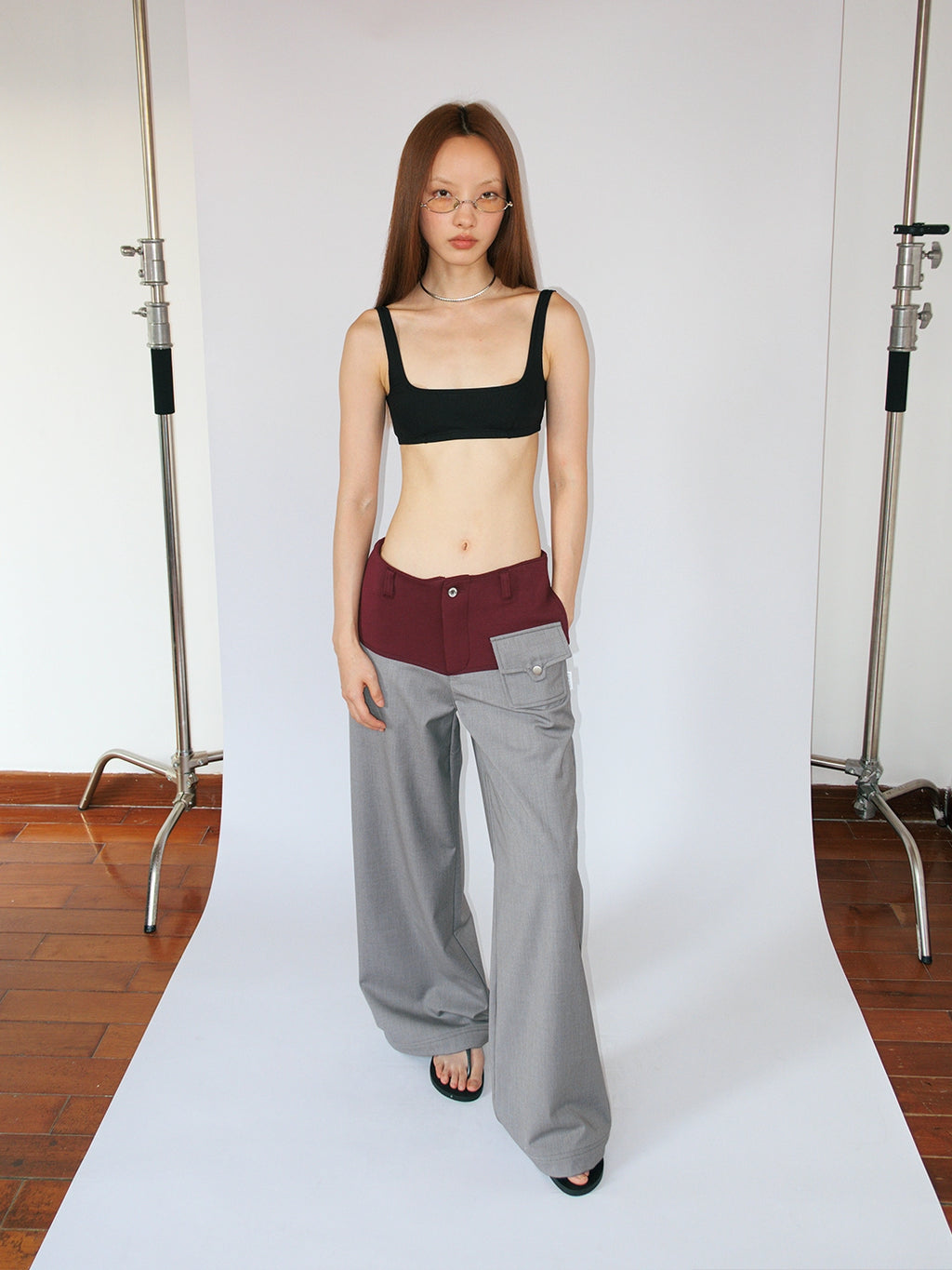 FUNKYFUN Color Matching Waistless Straight Loose Casual Trousers