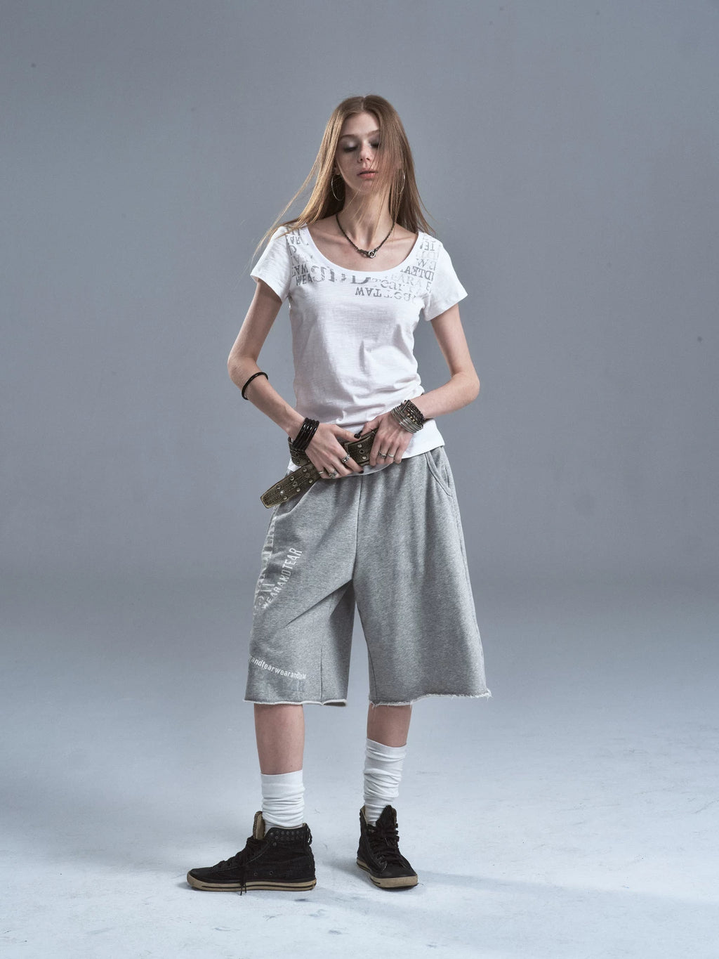 WearAndtear Round Neck V-neck Letter Print Slim Tee