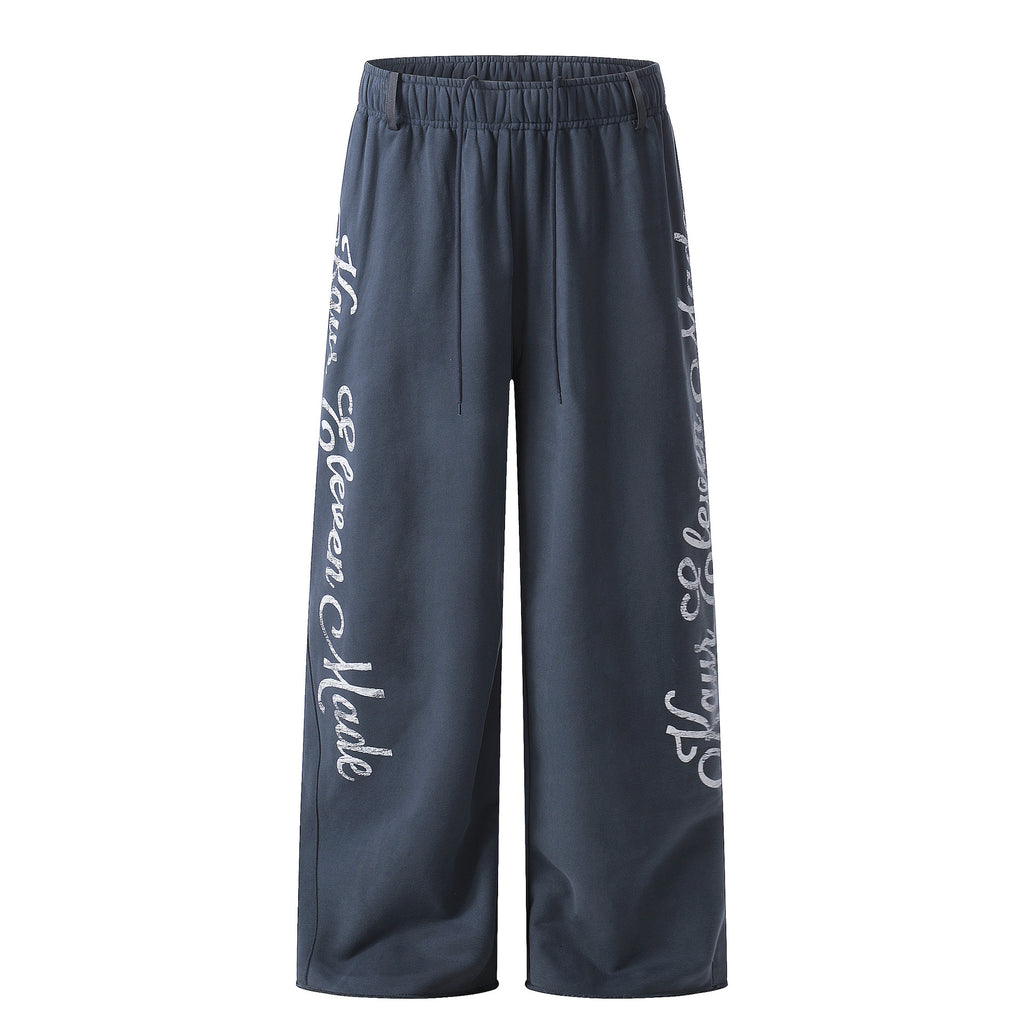 11KN Vintage Alphabet Print Casual Wide Leg Pants
