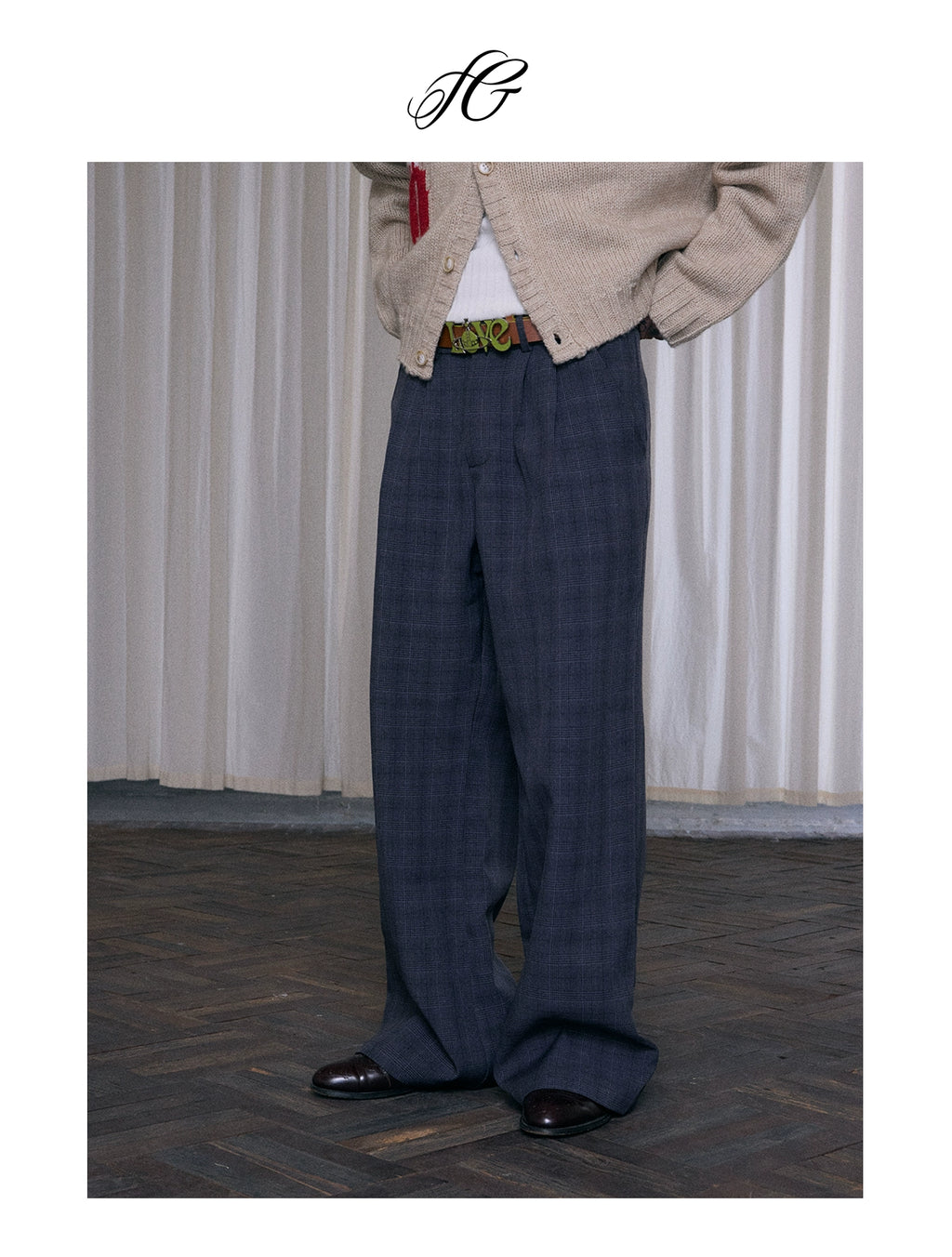 InsGale Checked Pleated Compound A-shaped Micro-Latin Pants