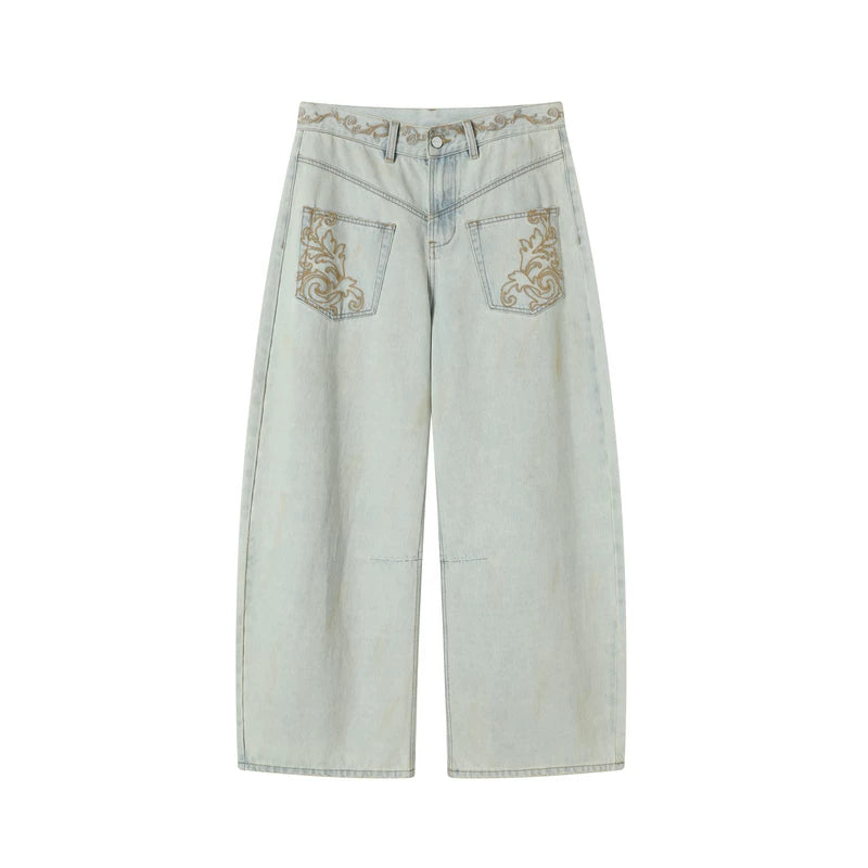 TGNS Vintage Loose Embroidered Low Waist Jeans