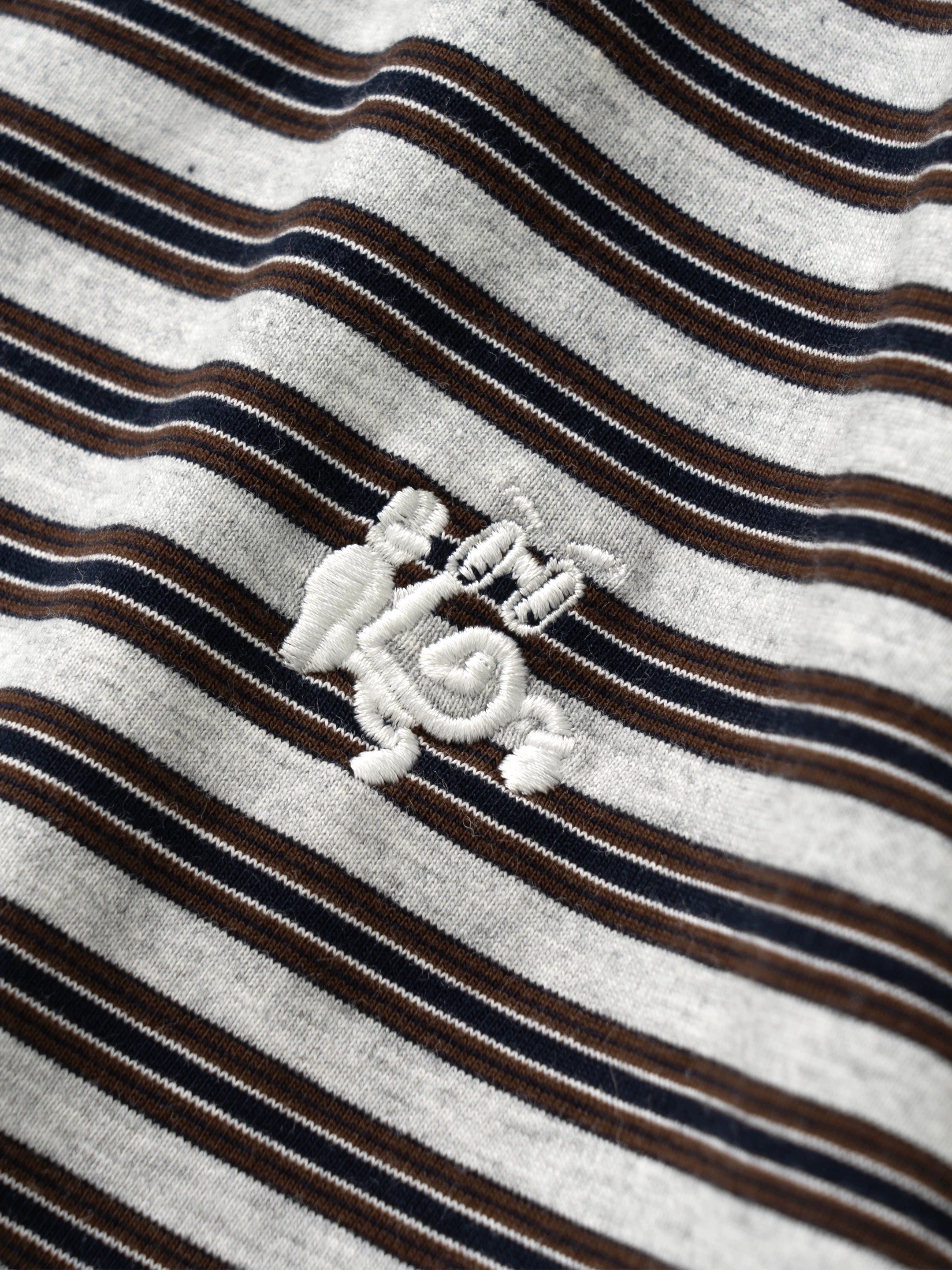 BENT IDEA Embroidery Henry Collar Striped Tee