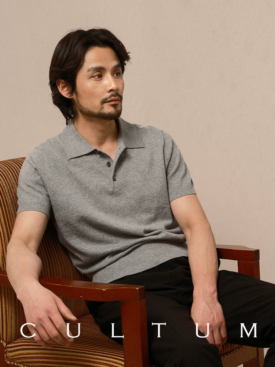 CULTUM Lapel Cotton and Linen Knitted Light Polo Shirt